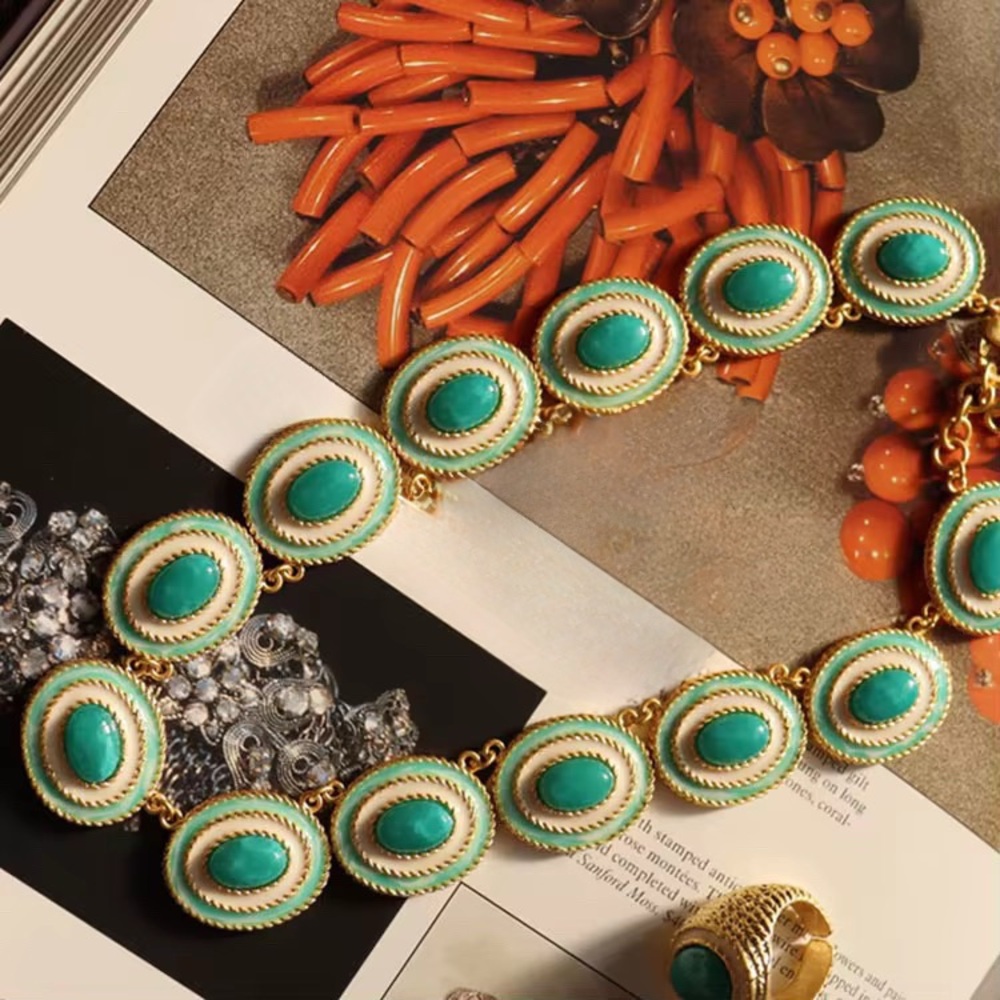 Traditional French Style Boho Turquoise Stone Necklace | Bohemian Jewelry